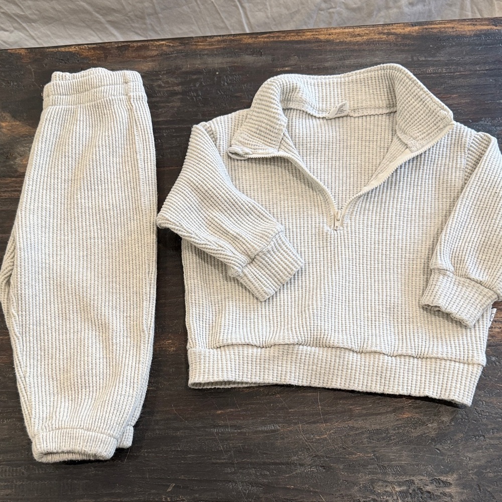 at noon kids half zip waffle top and jogger pants set
